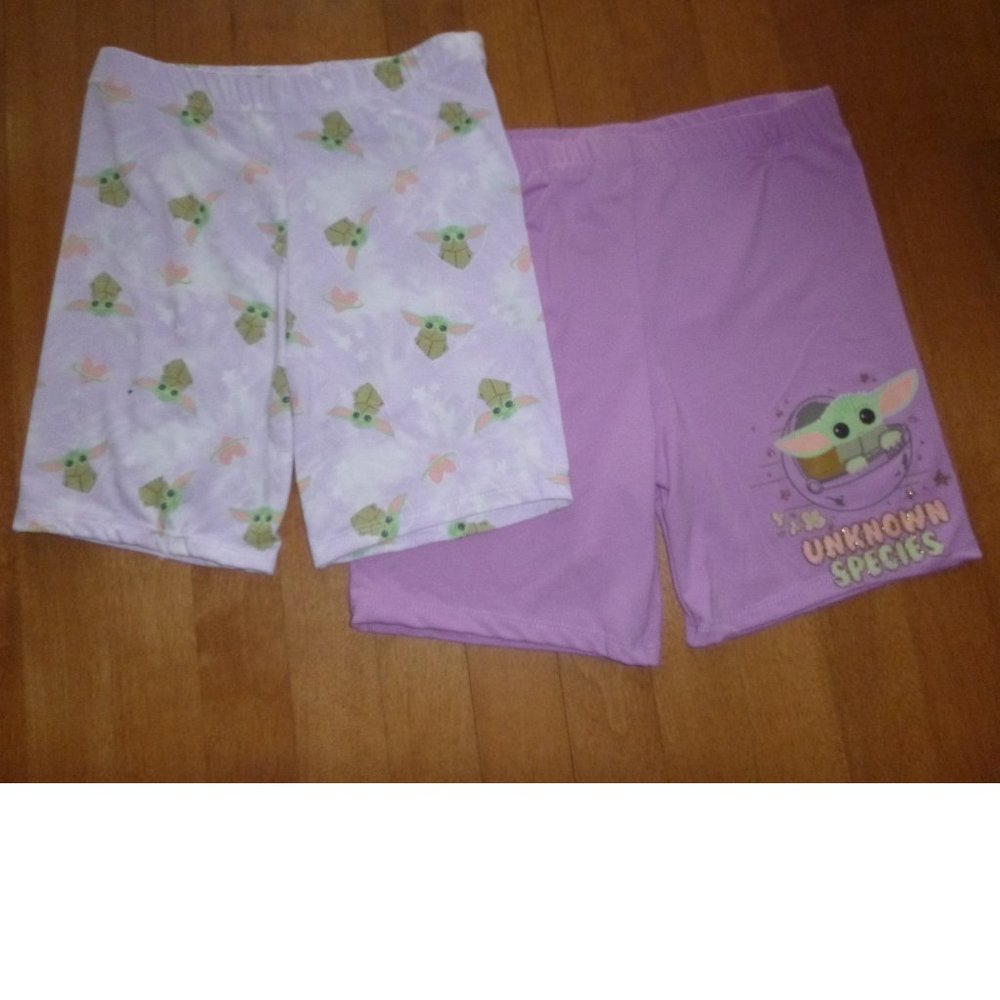 2 pair Girls Poly Stretch Star Wars BABY YODA Bike Shorts Size XS Sm orchid NWT